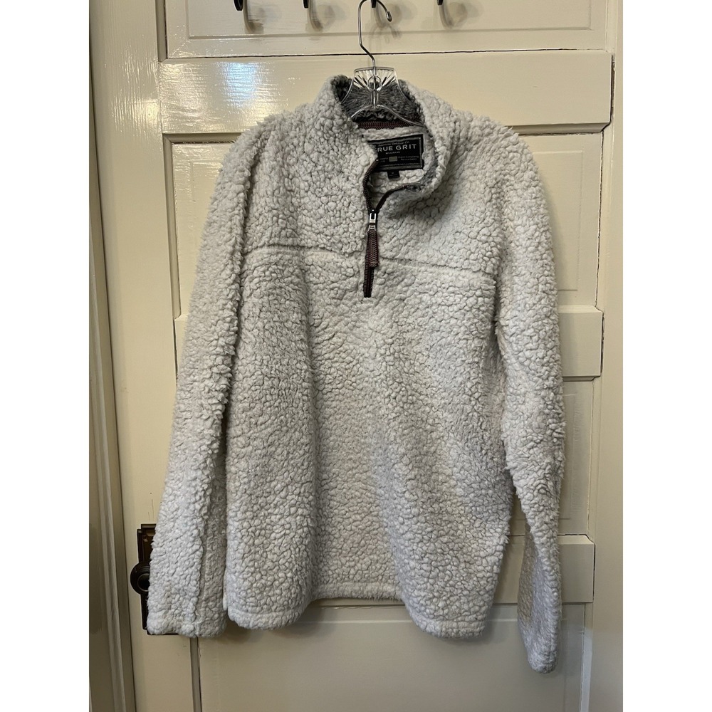 True Grit Frosty Tipped Pile 1/4 Zip Sherpa Fleece Pullover Cream Grey M